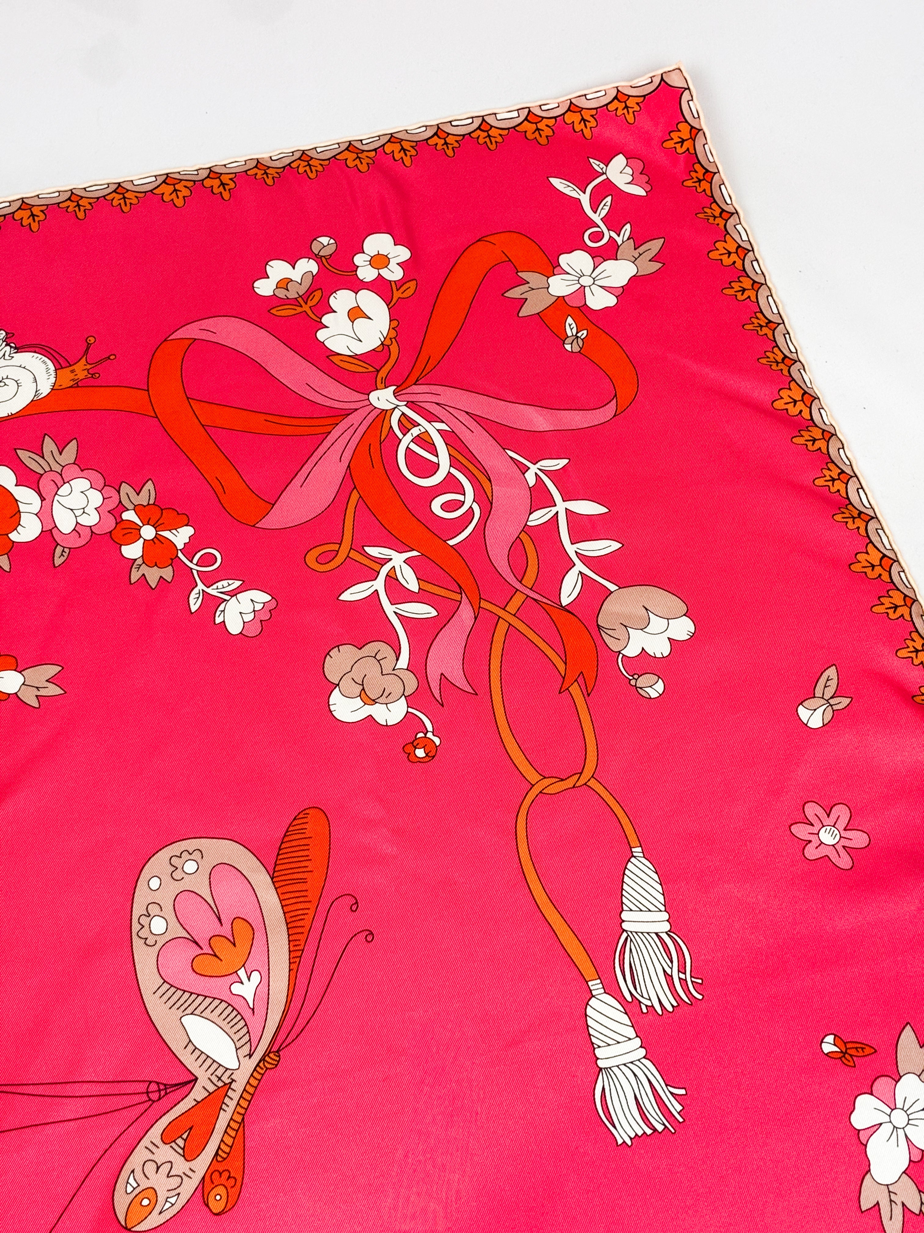 Nina Ricci Pink Whimsical Garden Print Silk Scarf