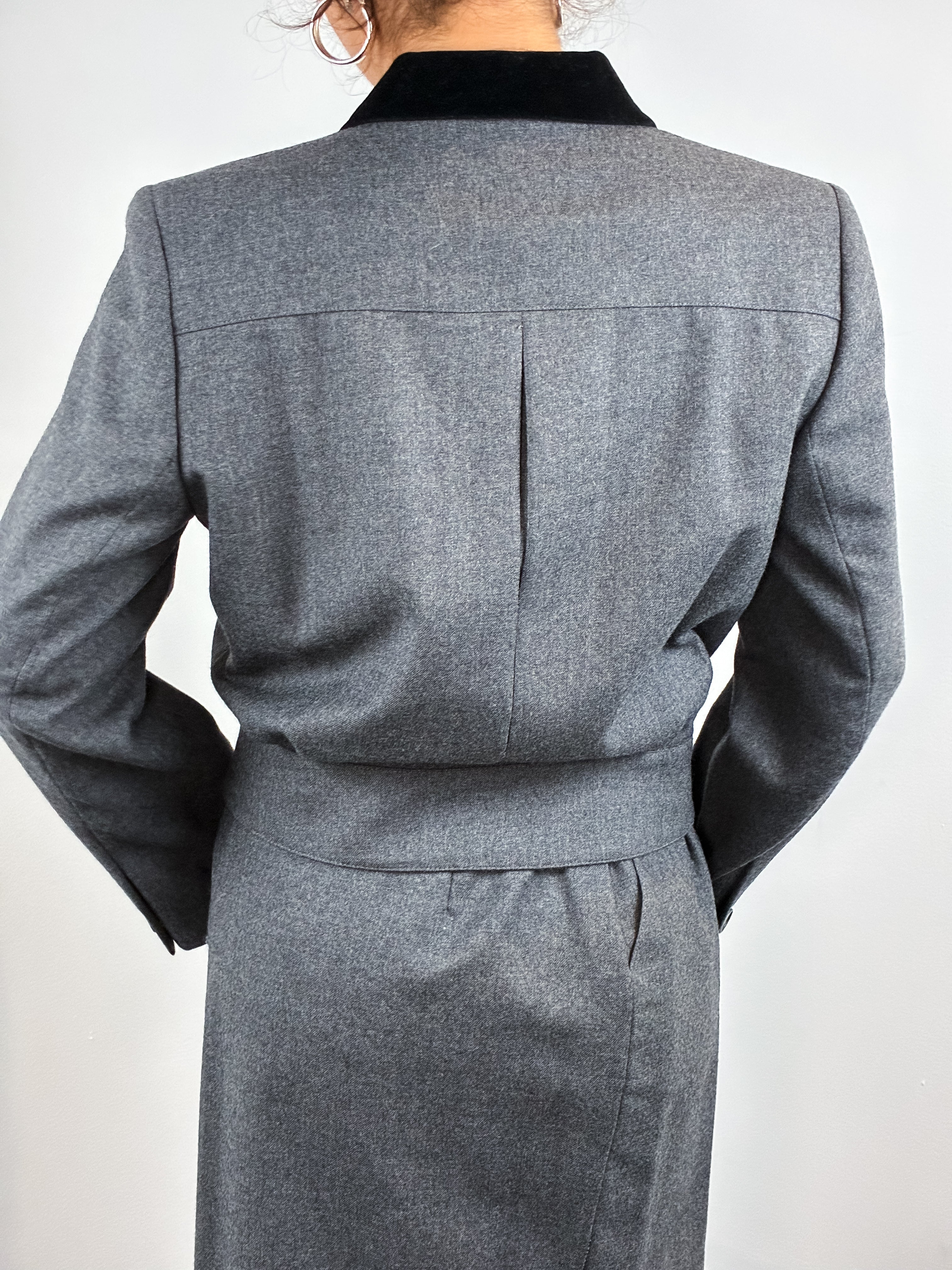Christian Dior Petites 1980s Grey Flannel Blazer and Skirt Set - XS