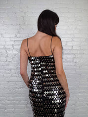 2000s Black Sequin Disc Maxi Dress