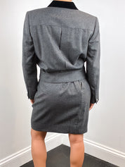 Christian Dior Petites 1980s Grey Flannel Blazer and Skirt Set - XS
