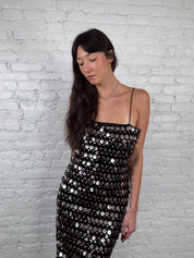 2000s Black Sequin Disc Maxi Dress