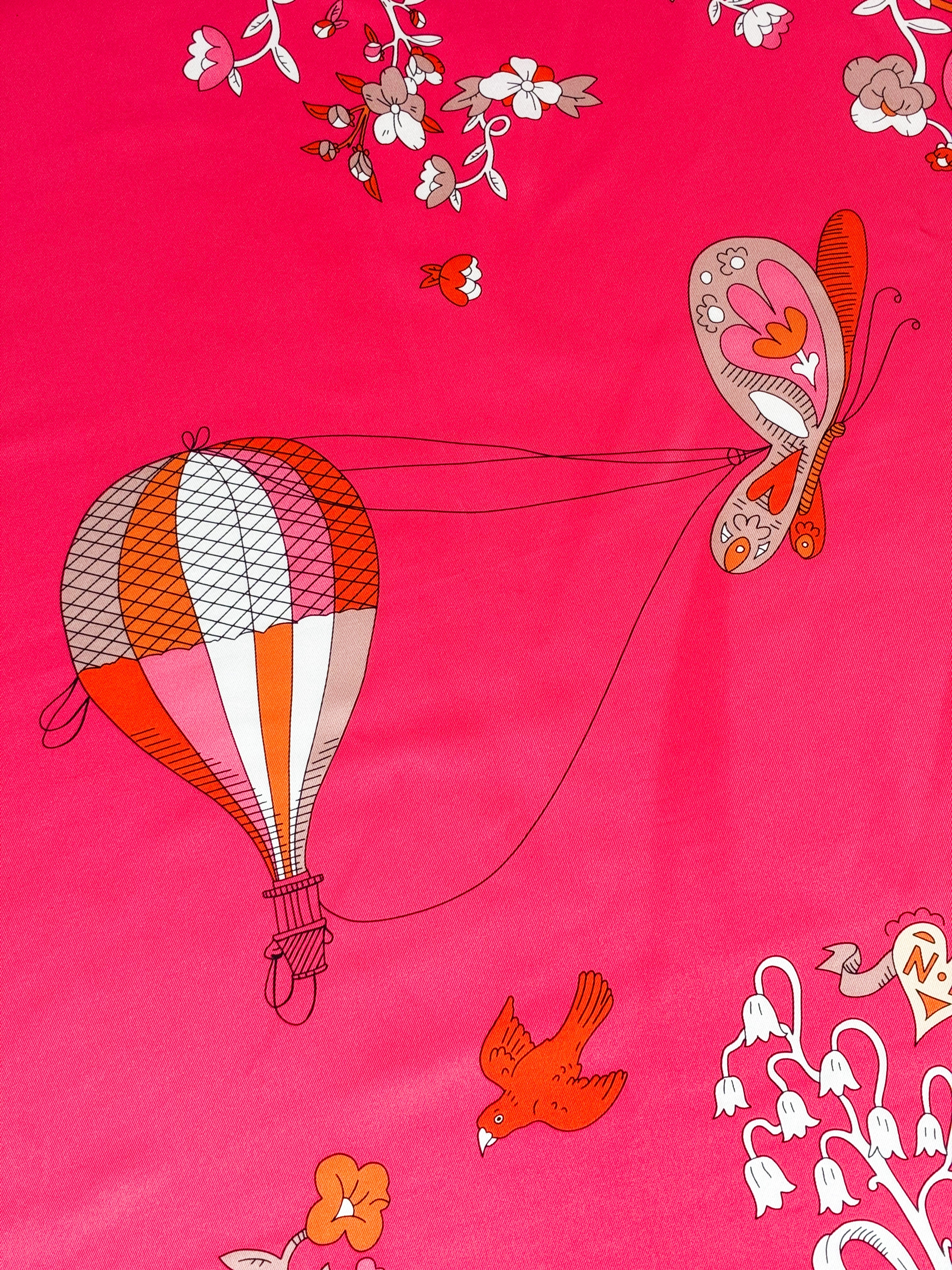 Nina Ricci Pink Whimsical Garden Print Silk Scarf