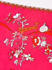 Nina Ricci Pink Whimsical Garden Print Silk Scarf