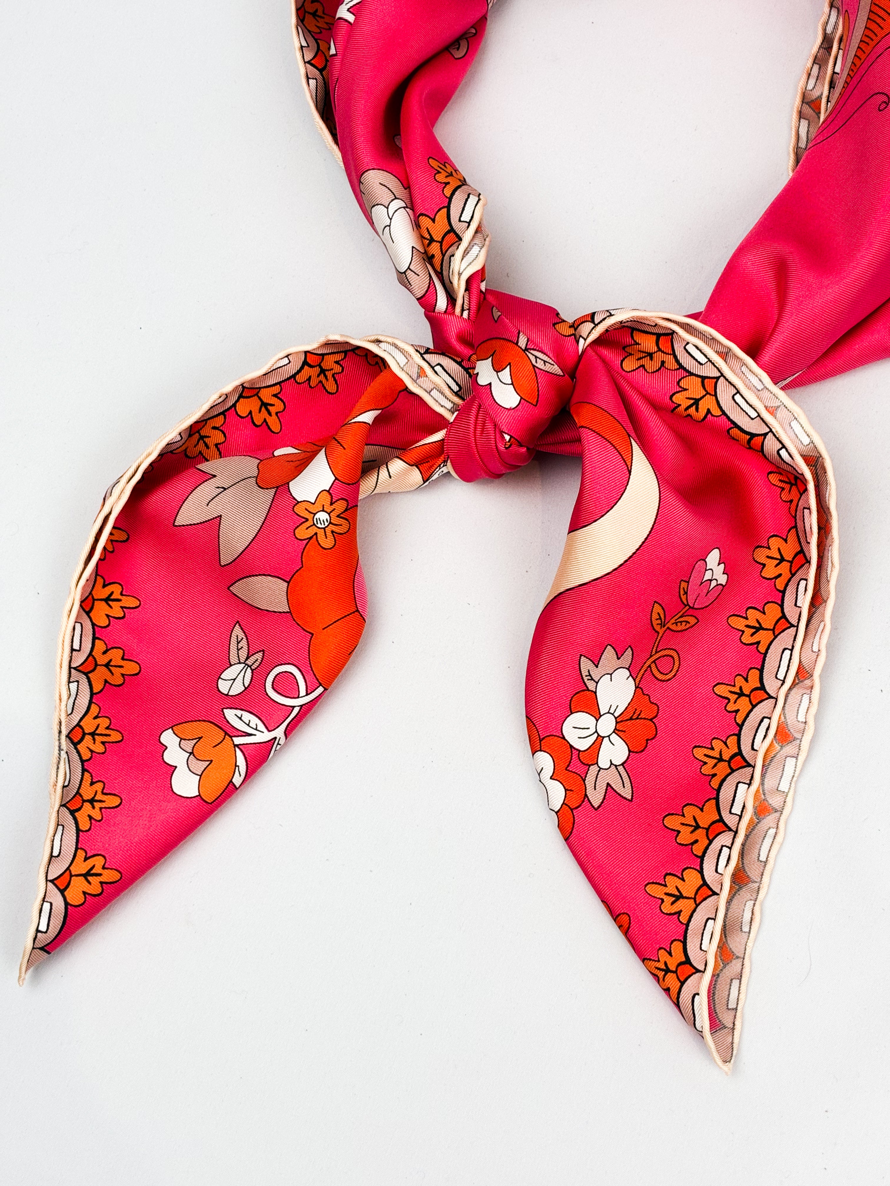 Nina Ricci Pink Whimsical Garden Print Silk Scarf