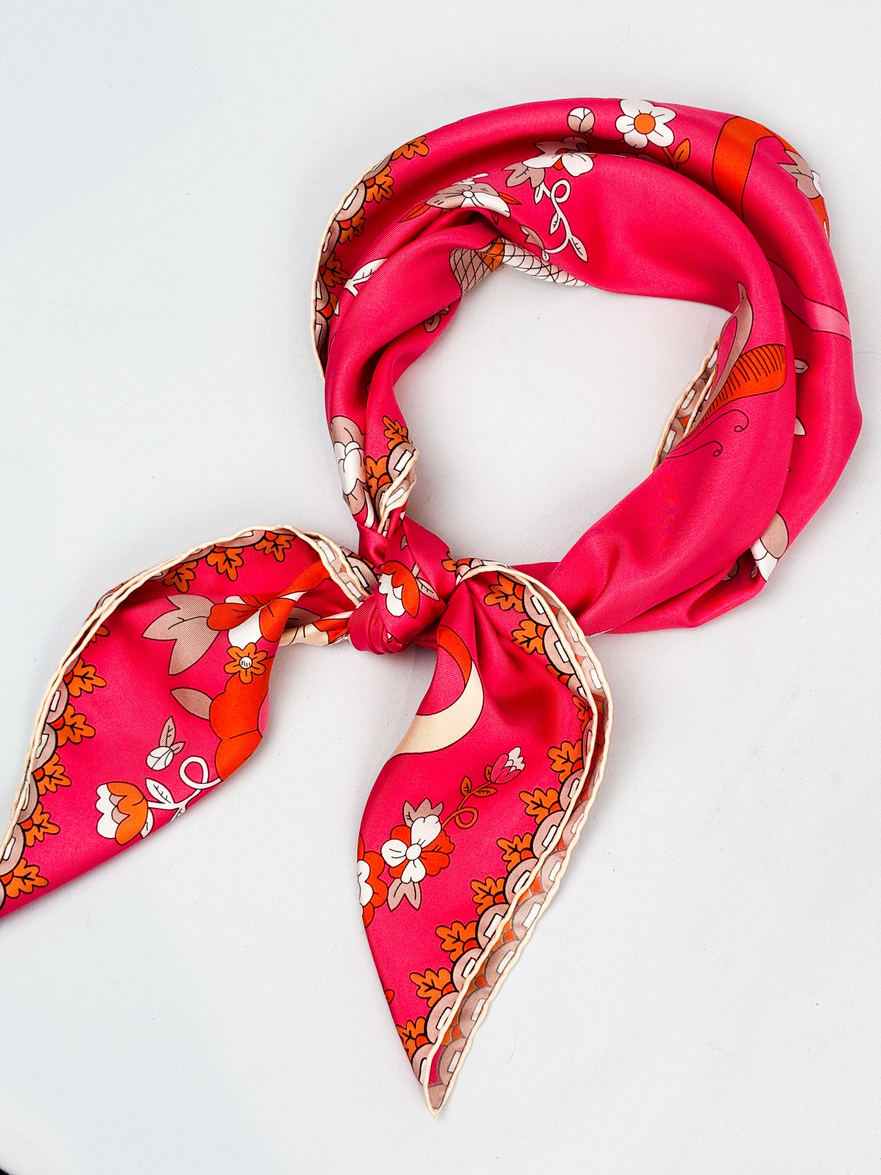 Nina Ricci Pink Whimsical Garden Print Silk Scarf