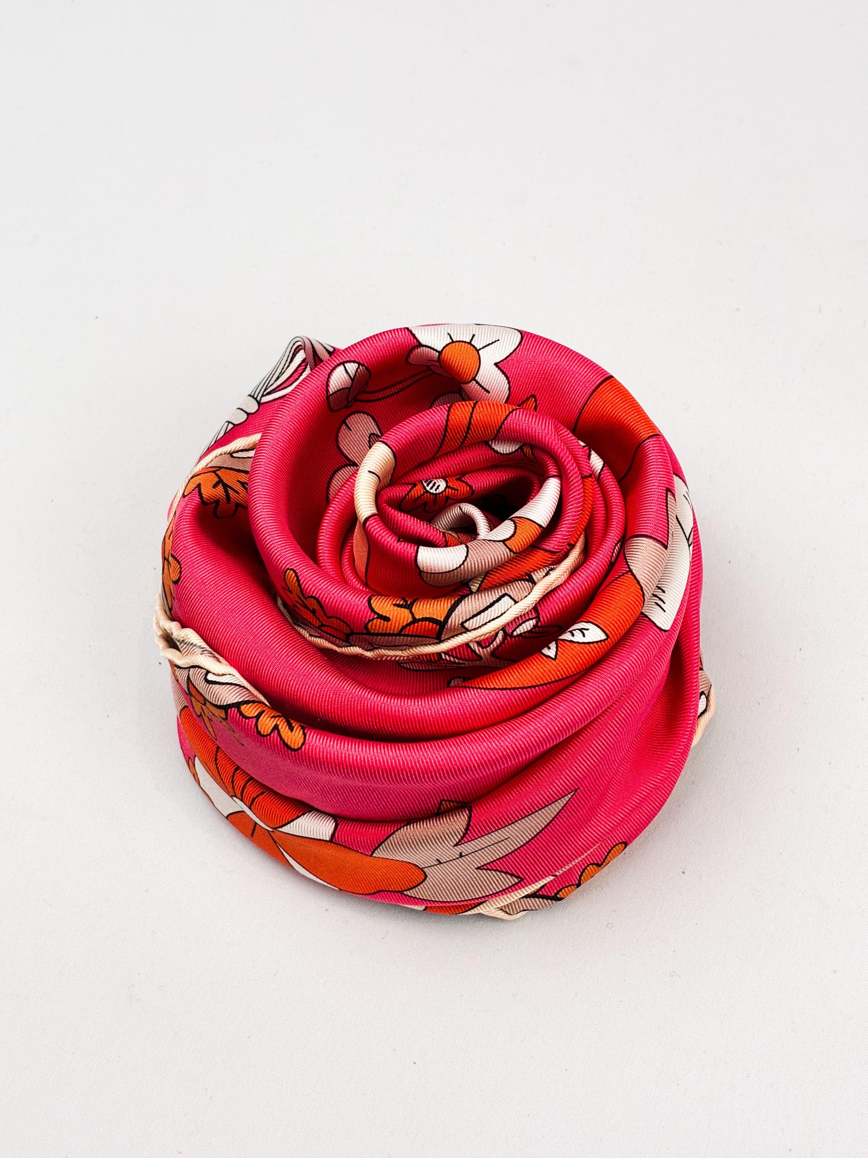 Nina Ricci Pink Whimsical Garden Print Silk Scarf