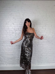 2000s Black Sequin Disc Maxi Dress