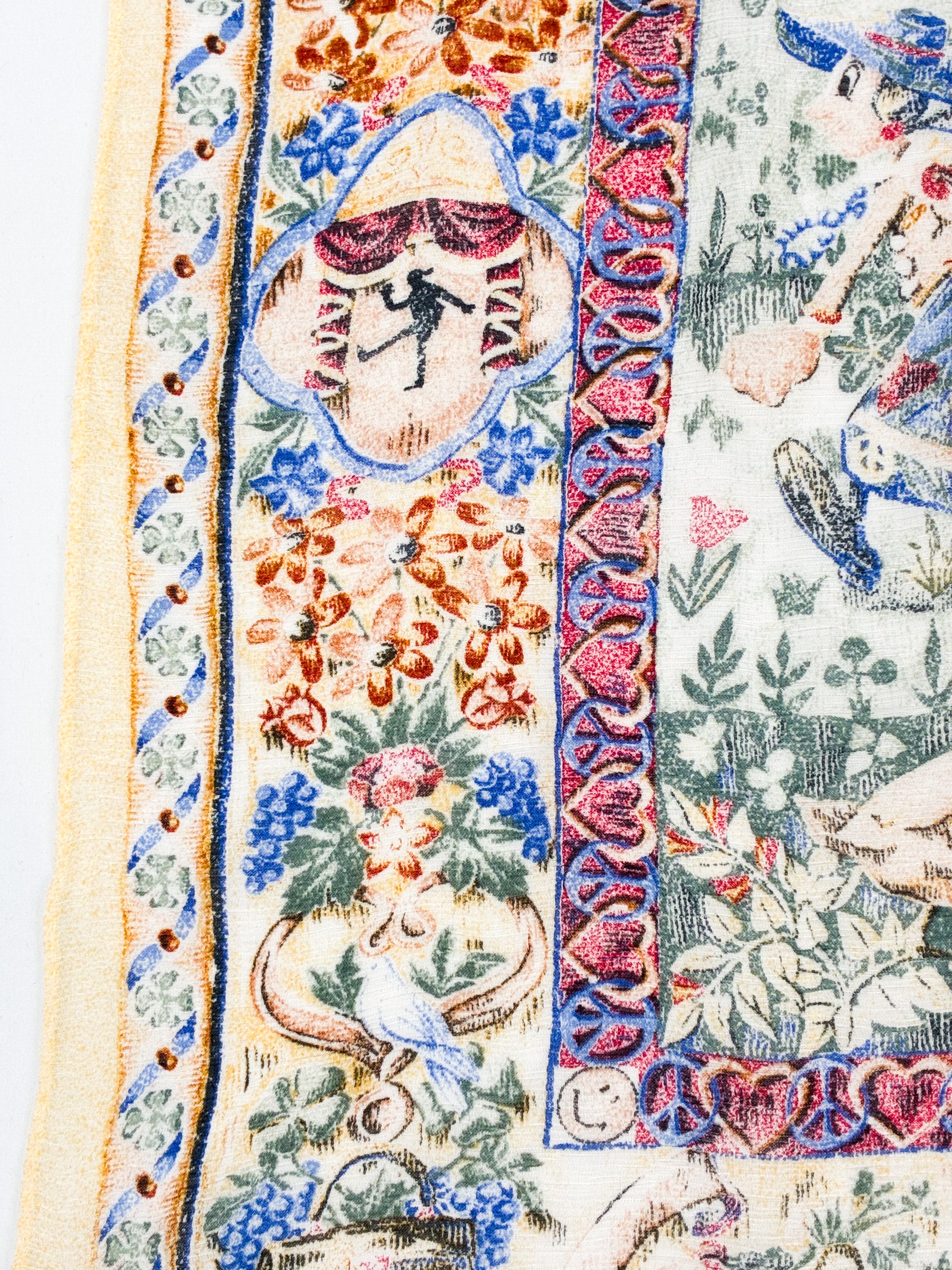 Moschino Cheap and Chic 1990s Popeye and Olive Oyl Tapestry Scarf