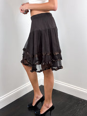 Germano Zama 2000s Brown Silk Chiffon Tiered Ruffle Skirt - L-XL