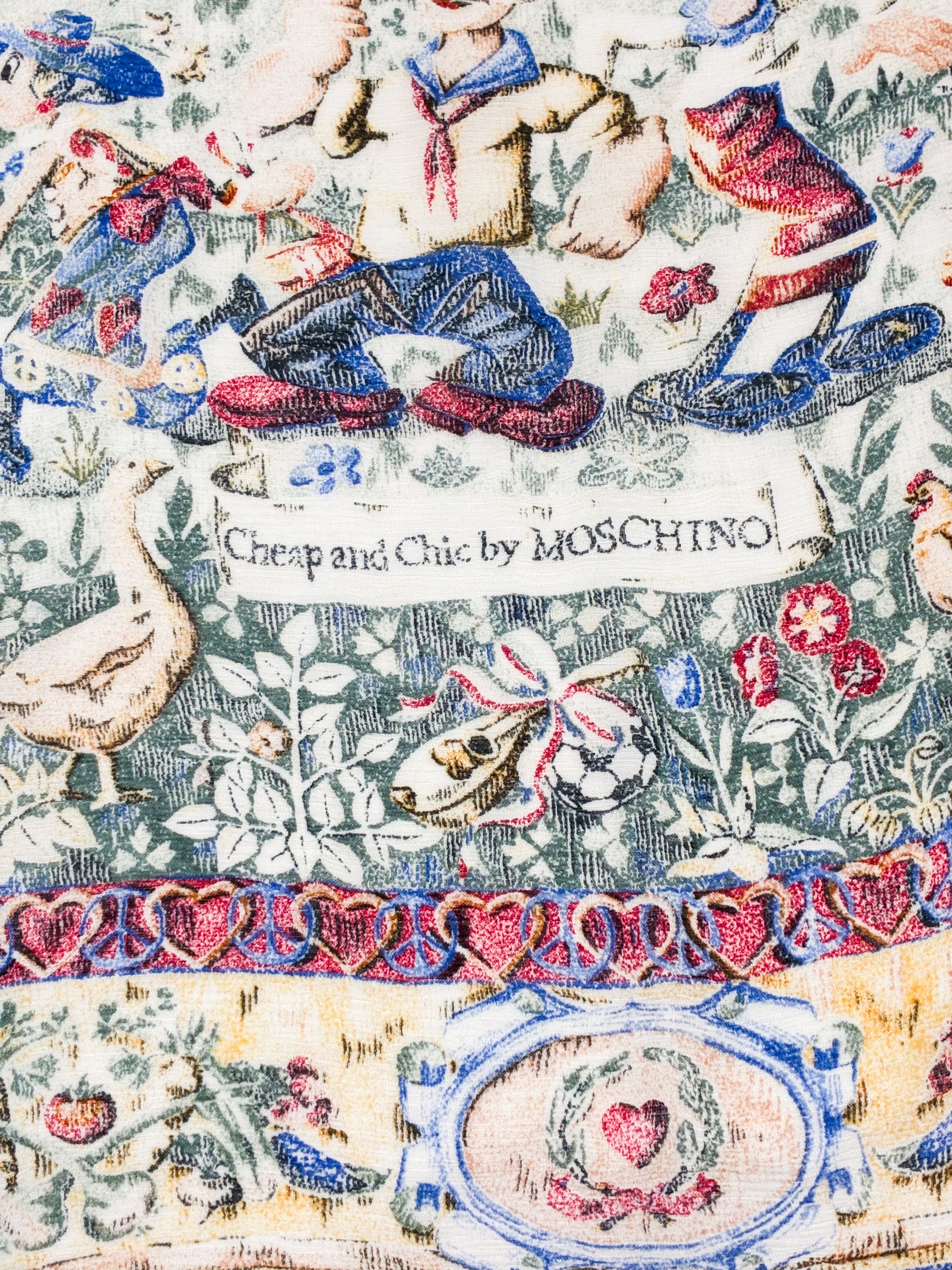 Moschino Cheap and Chic 1990s Popeye and Olive Oyl Tapestry Scarf