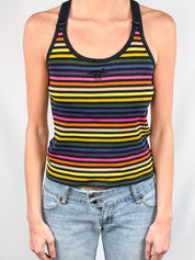 Sonia Rykiel Paris 2000s Multicolor Stripe Rhinestone Logo Cross-Back Tank - M