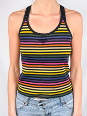 Sonia Rykiel Paris 2000s Multicolor Stripe Rhinestone Logo Cross-Back Tank - M