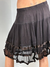 Germano Zama 2000s Brown Silk Chiffon Tiered Ruffle Skirt - L-XL