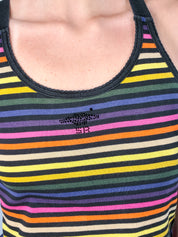 Sonia Rykiel Paris 2000s Multicolor Stripe Rhinestone Logo Cross-Back Tank - M