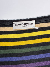 Sonia Rykiel Paris 2000s Multicolor Stripe Rhinestone Logo Cross-Back Tank - M