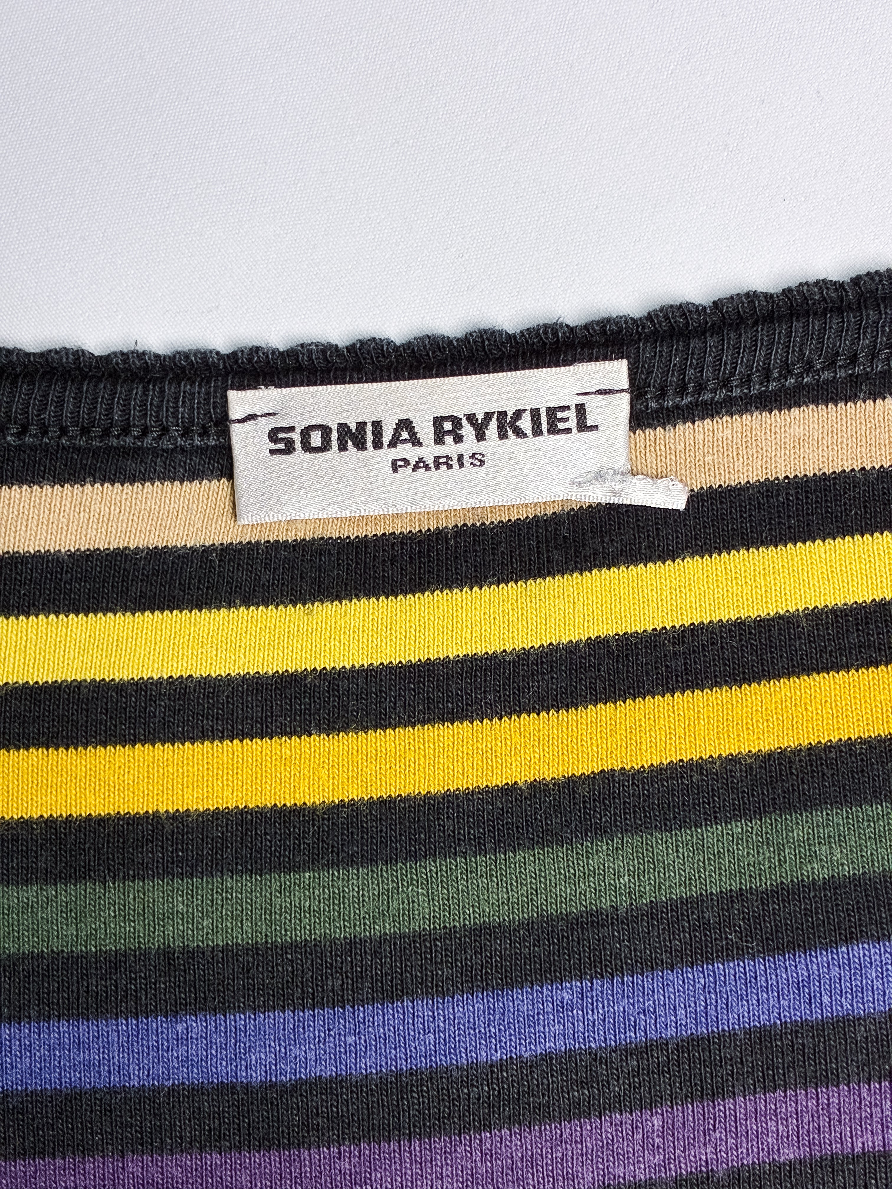 Sonia Rykiel Paris 2000s Multicolor Stripe Rhinestone Logo Cross-Back Tank - M