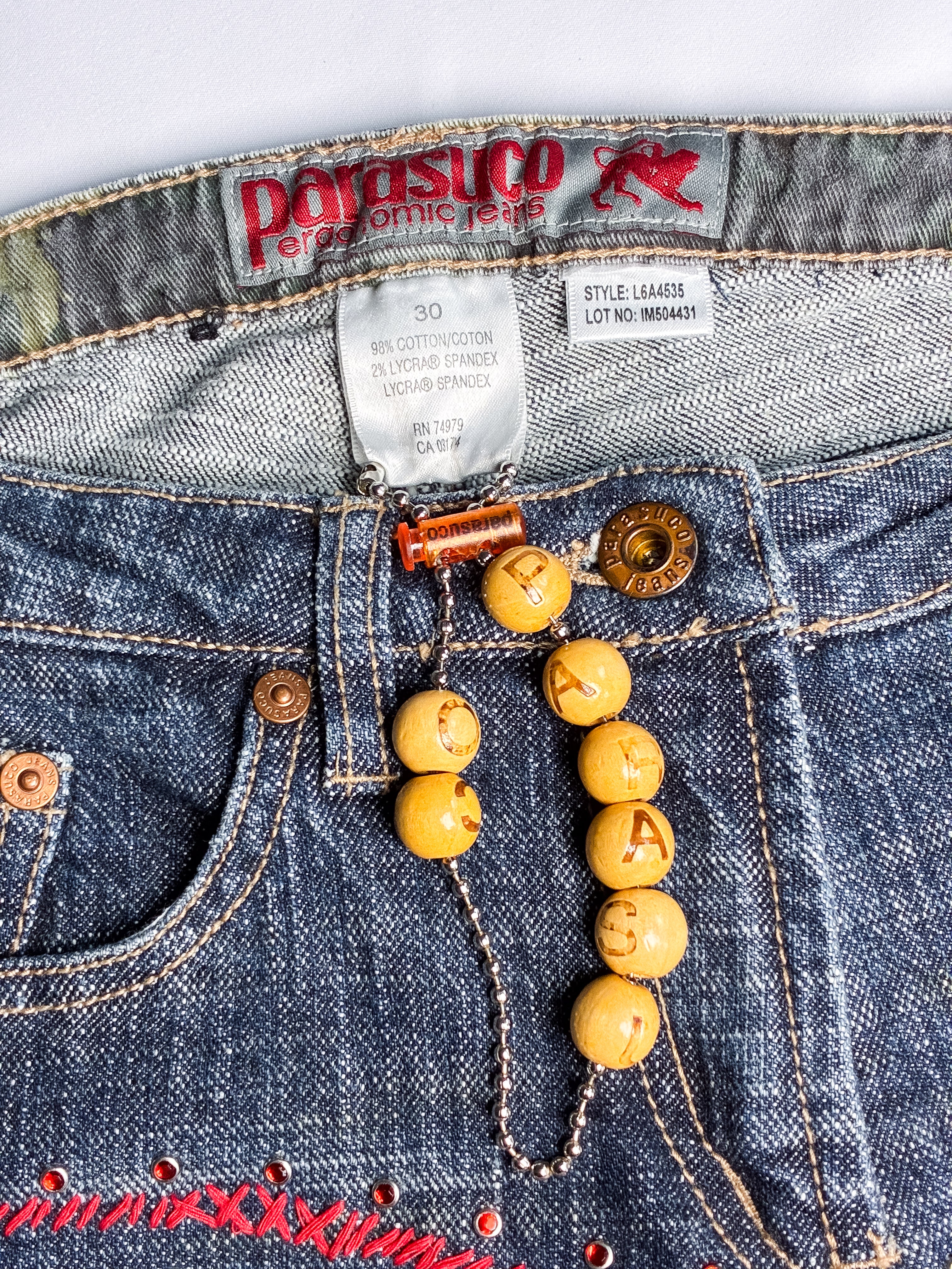 Parasuco 2000s Camo Panel Embroidered Flare Jeans - W30