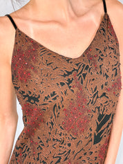 2000s Brown Abstract Beaded Bias Maxi Dress - M