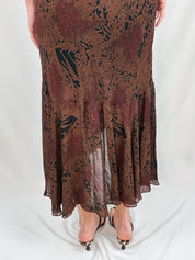 2000s Brown Abstract Beaded Bias Maxi Dress - M