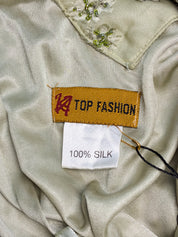 IA Top Fashion 2000s Sage Botanical Silk Beaded Gown with Scarf - S-L