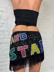 Pinko 2000s “STAR” Black Sequin Mini Skirt with Fringe