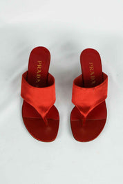 Prada Red Satin Kitten Heel Thong Sandals - EU 37.5