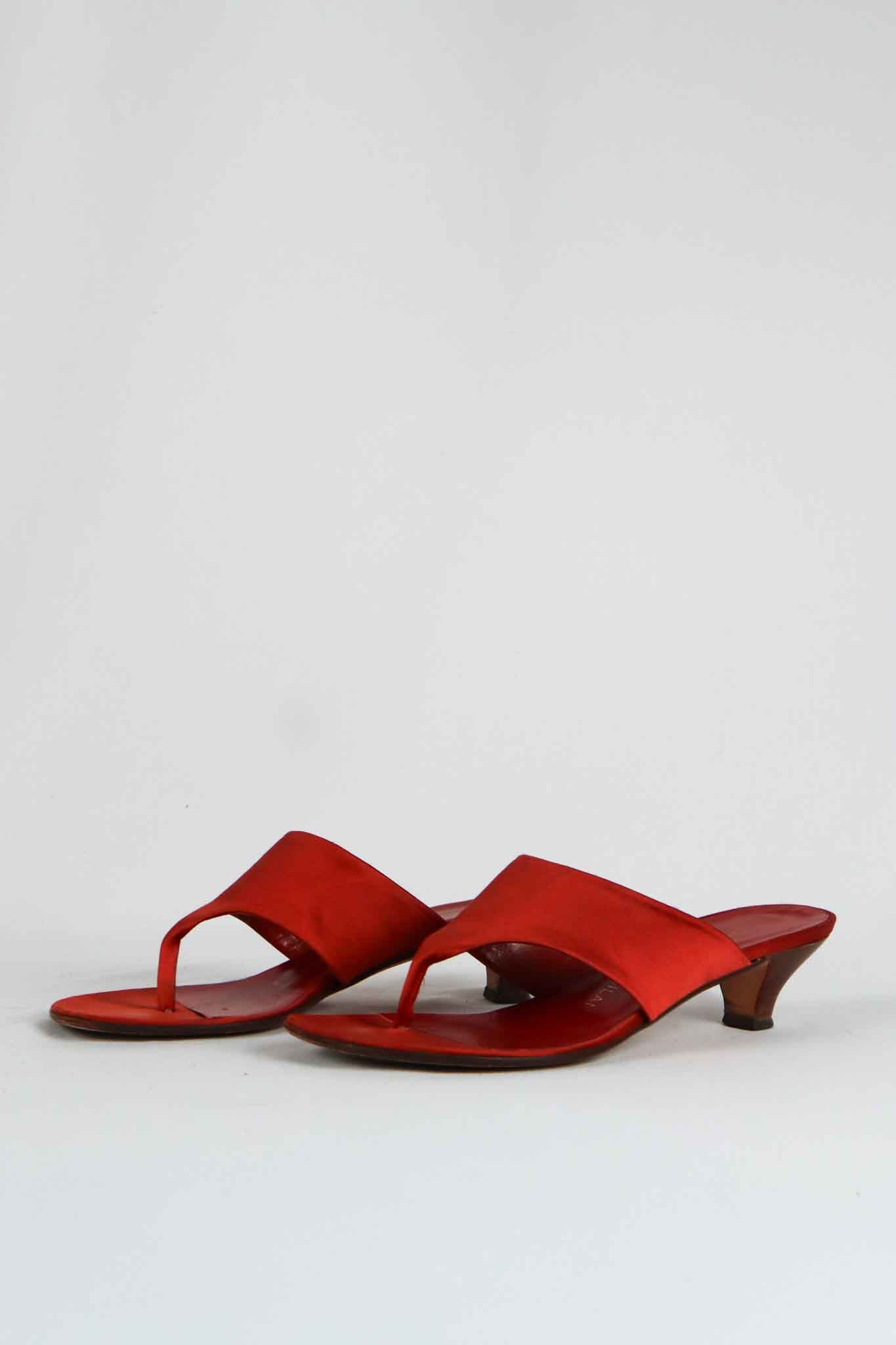 Prada Red Satin Kitten Heel Thong Sandals - EU 37.5