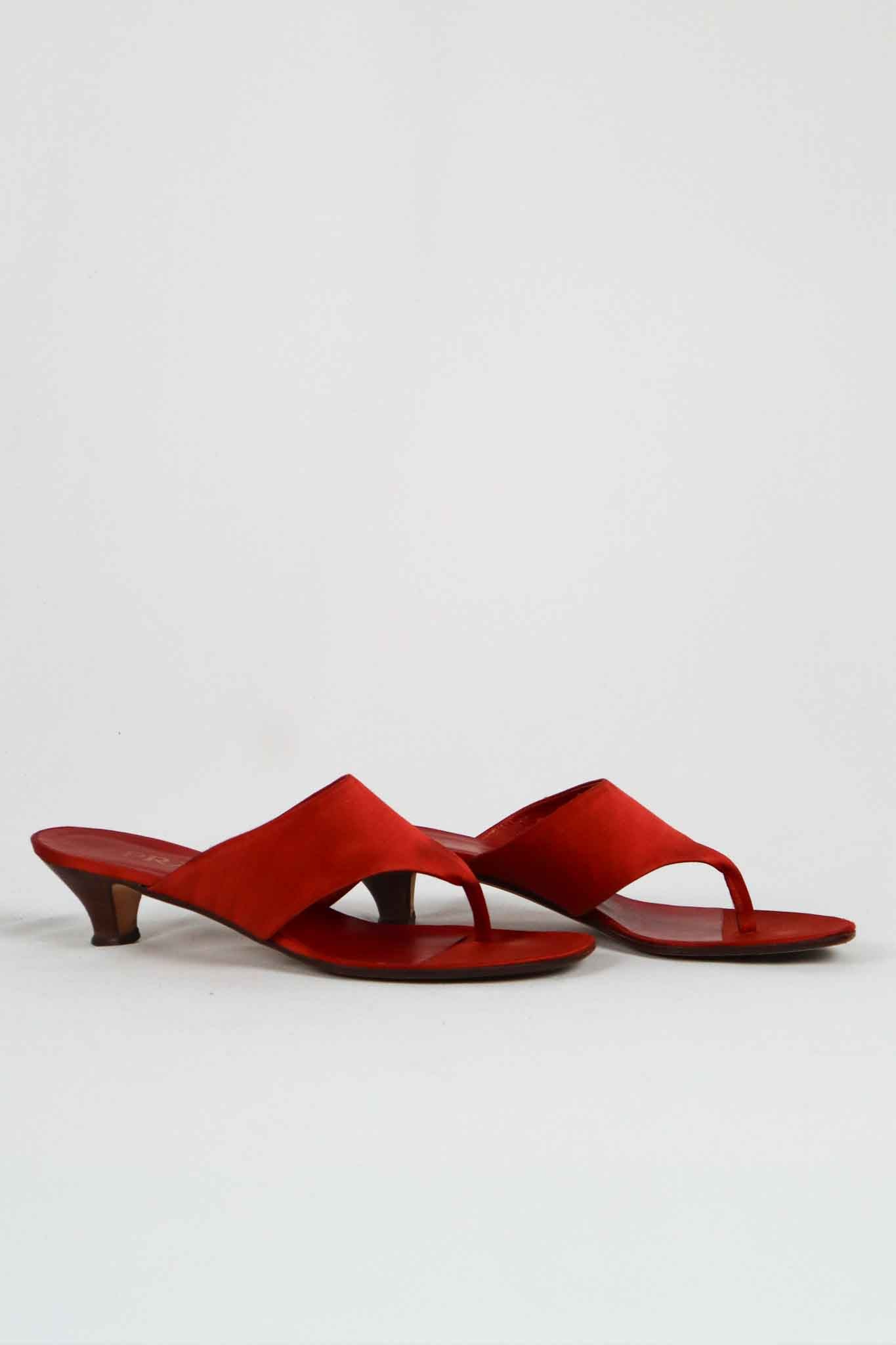 Prada Red Satin Kitten Heel Thong Sandals - EU 37.5