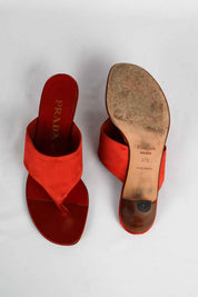 Prada Red Satin Kitten Heel Thong Sandals - EU 37.5