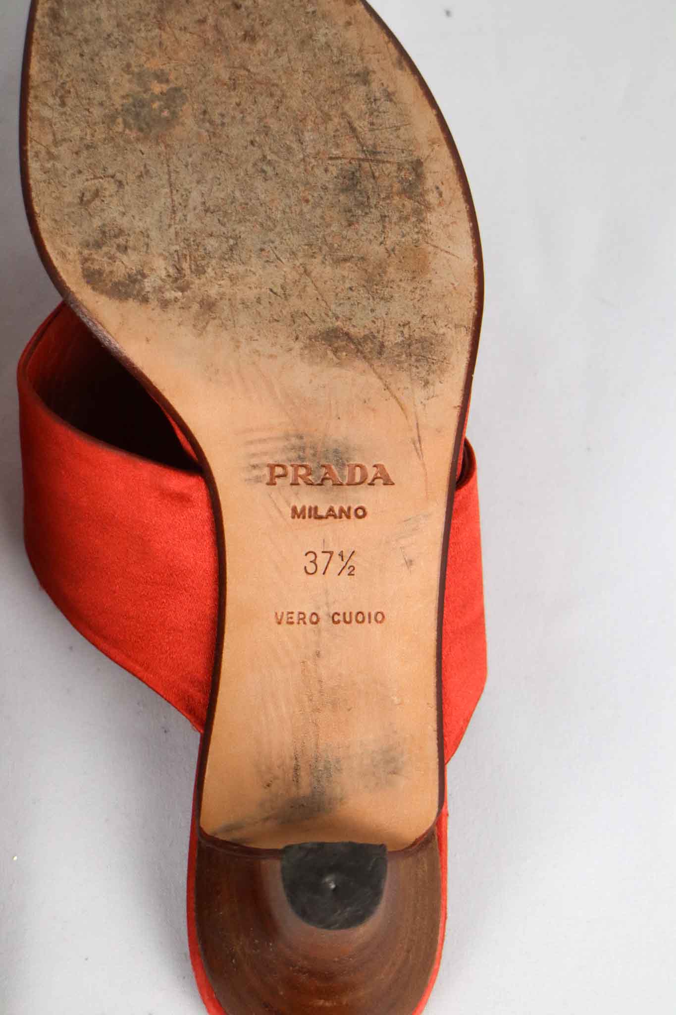 Prada Red Satin Kitten Heel Thong Sandals - EU 37.5