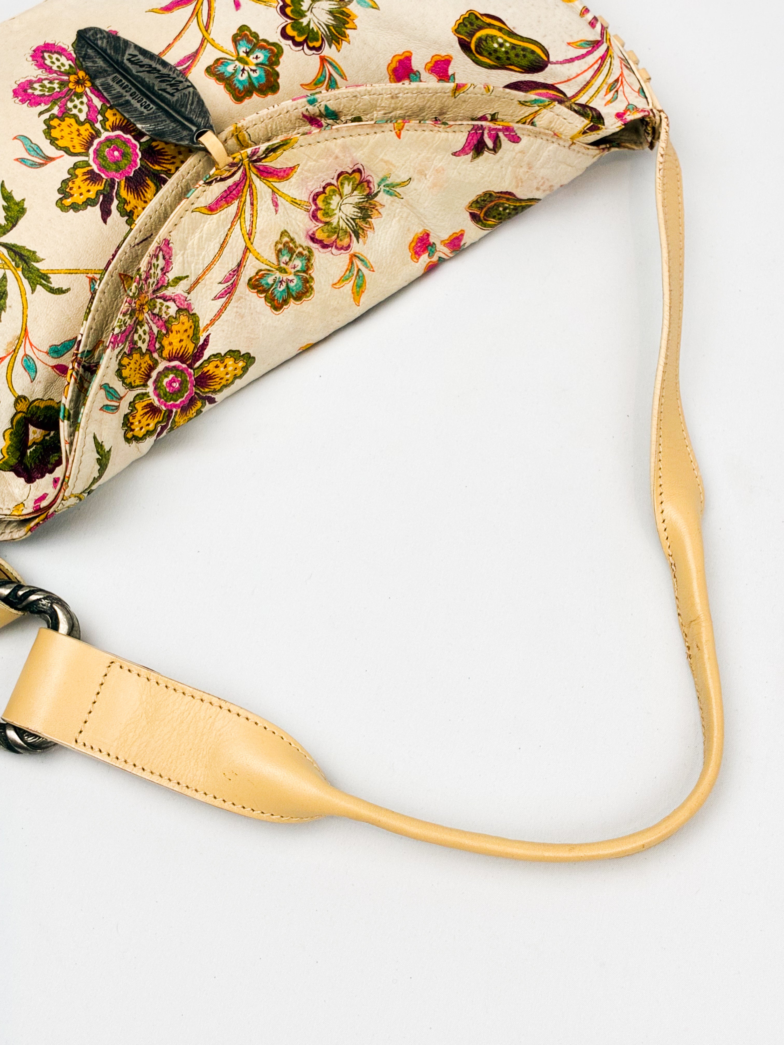 Roberto Cavalli Freedom 2000s Cream Floral Canvas Shoulder Bag
