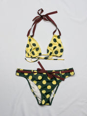 2000s Green and Yellow Polka Dot Triangle Bikini Set - S