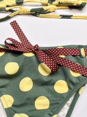 2000s Green and Yellow Polka Dot Triangle Bikini Set - S