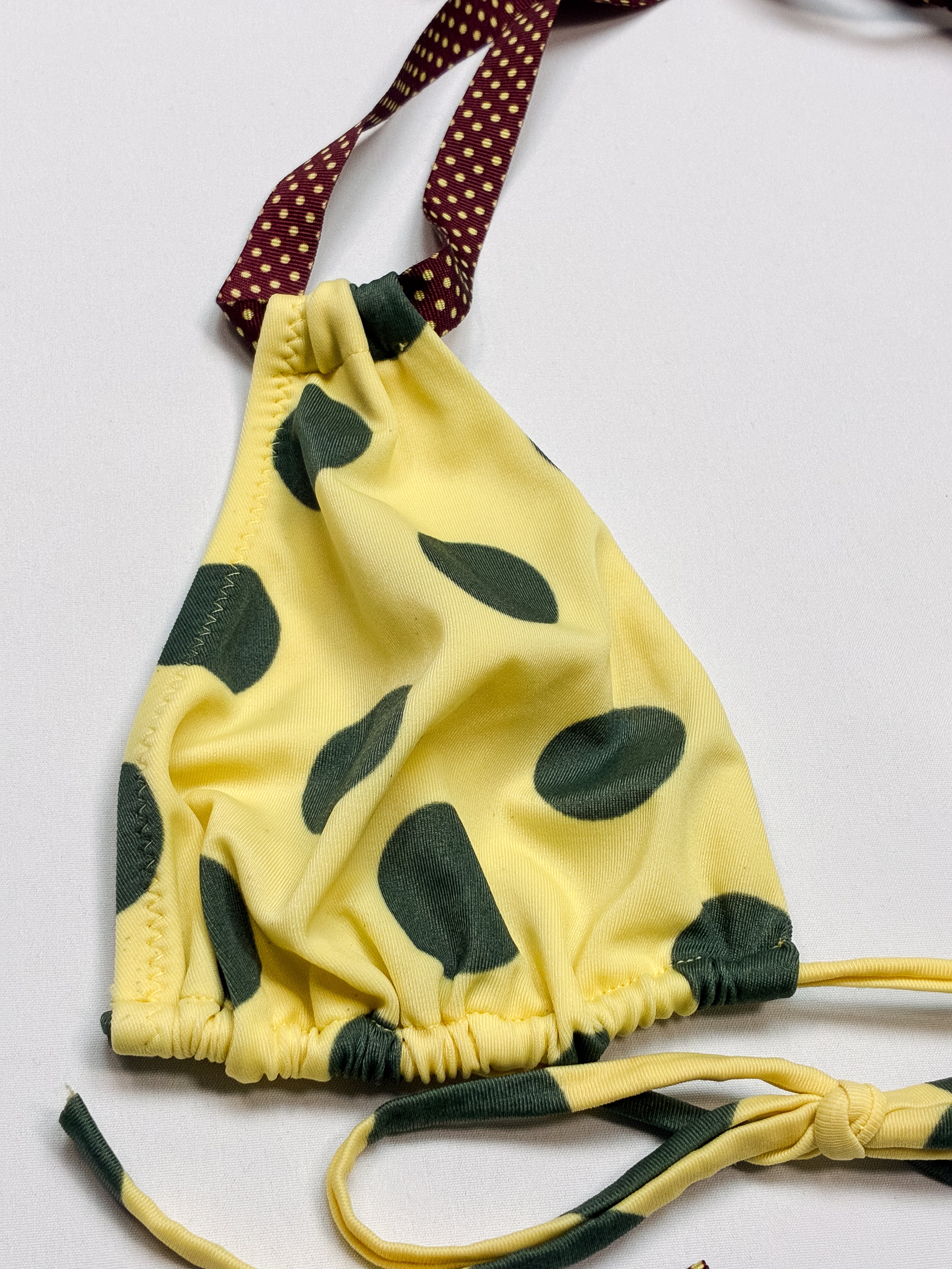 2000s Green and Yellow Polka Dot Triangle Bikini Set - S