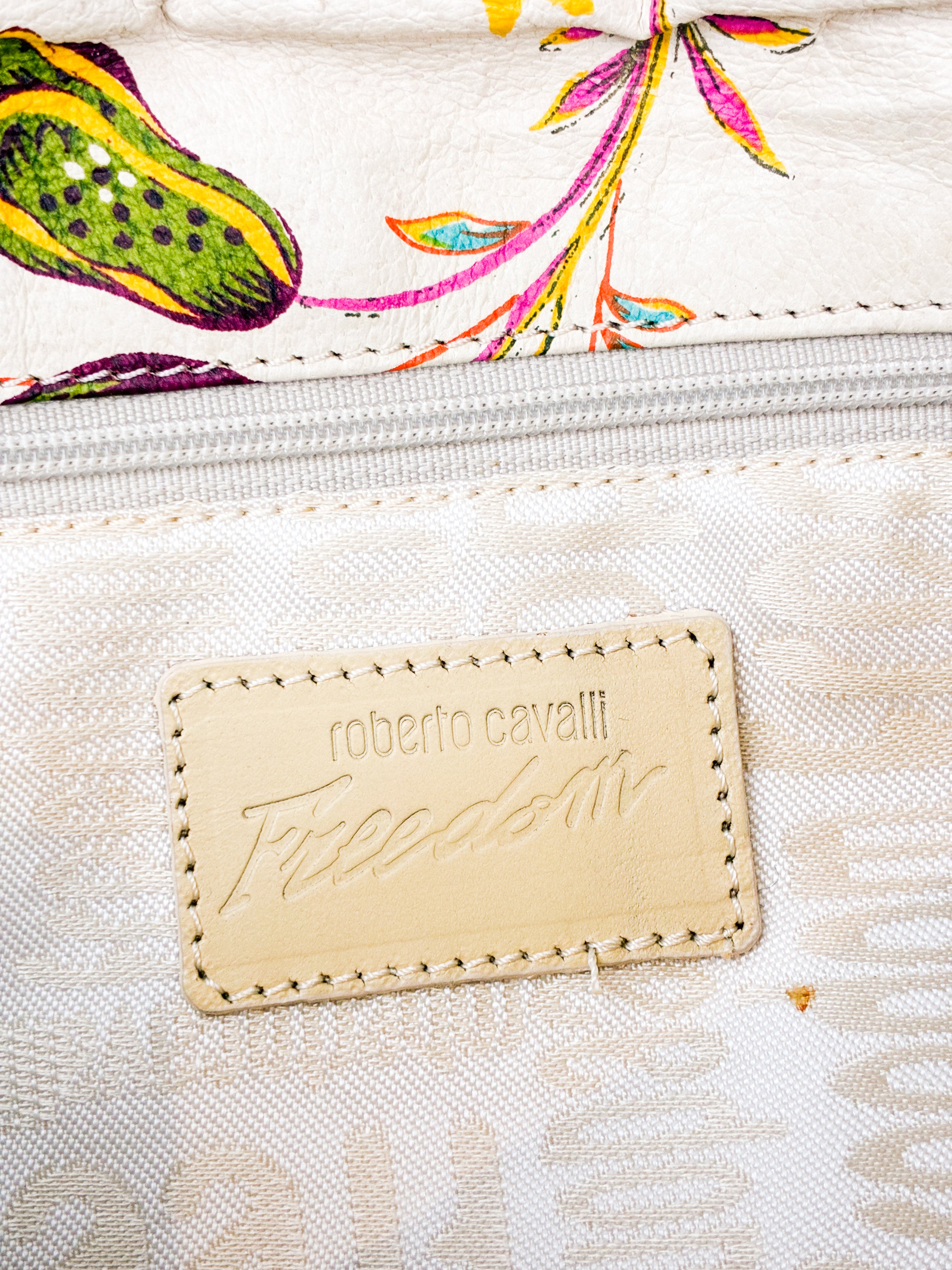 Roberto Cavalli Freedom 2000s Cream Floral Canvas Shoulder Bag