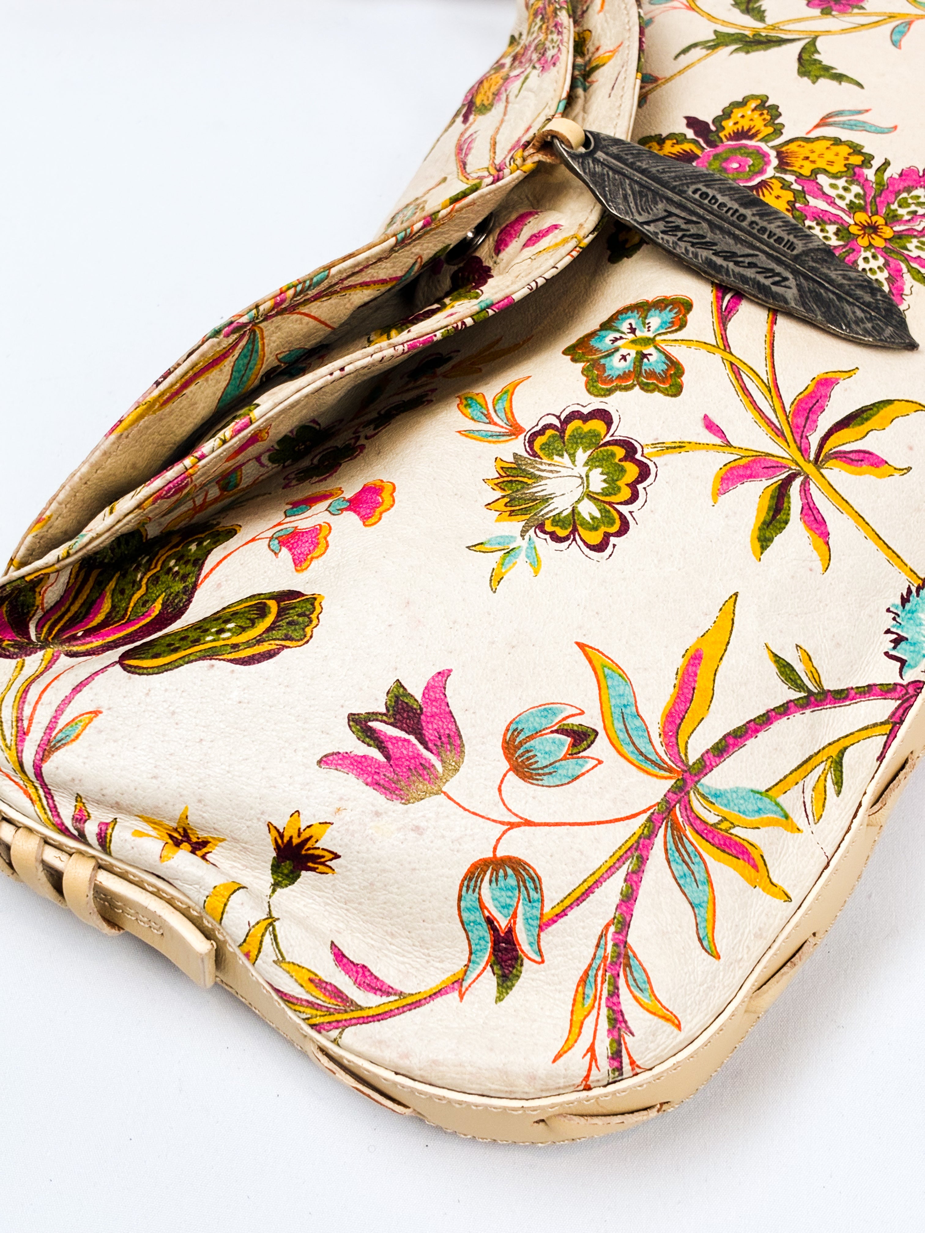 Roberto Cavalli Freedom 2000s Cream Floral Canvas Shoulder Bag