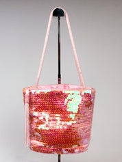 2000s Pink Iridescent Sequin Tassel Bucket Bag