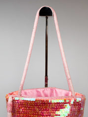 2000s Pink Iridescent Sequin Tassel Bucket Bag