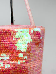 2000s Pink Iridescent Sequin Tassel Bucket Bag