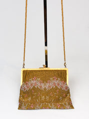 1940s Glass Micro-Bead Gold Frame Evening Bag with Wallet