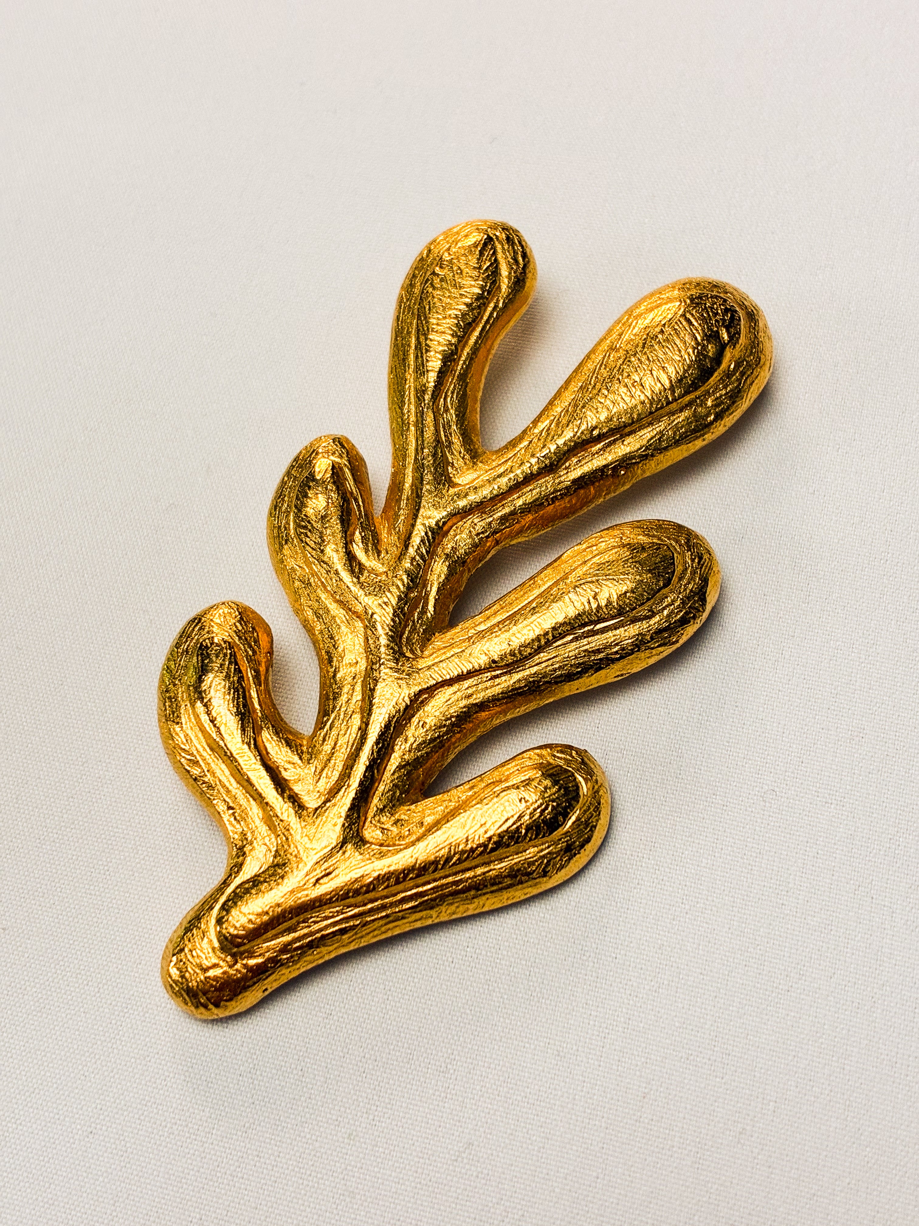 Edouard Rambaud Paris 1980s Gold-Tone Sculptural Leaf Brooch