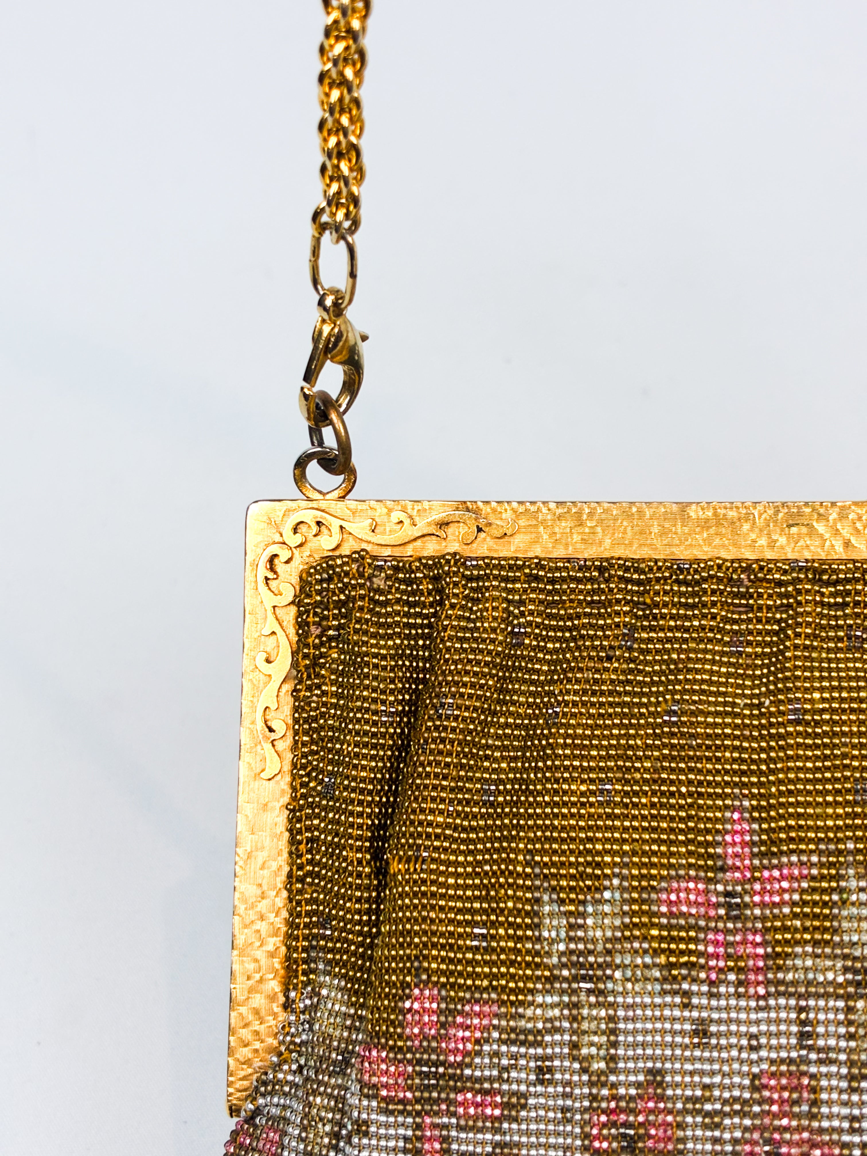 1940s Glass Micro-Bead Gold Frame Evening Bag with Wallet