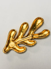 Edouard Rambaud Paris 1980s Gold-Tone Sculptural Leaf Brooch