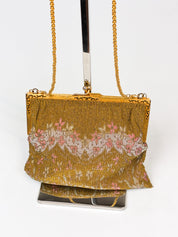 1940s Glass Micro-Bead Gold Frame Evening Bag with Wallet