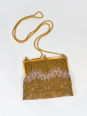 1940s Glass Micro-Bead Gold Frame Evening Bag with Wallet