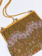 1940s Glass Micro-Bead Gold Frame Evening Bag with Wallet