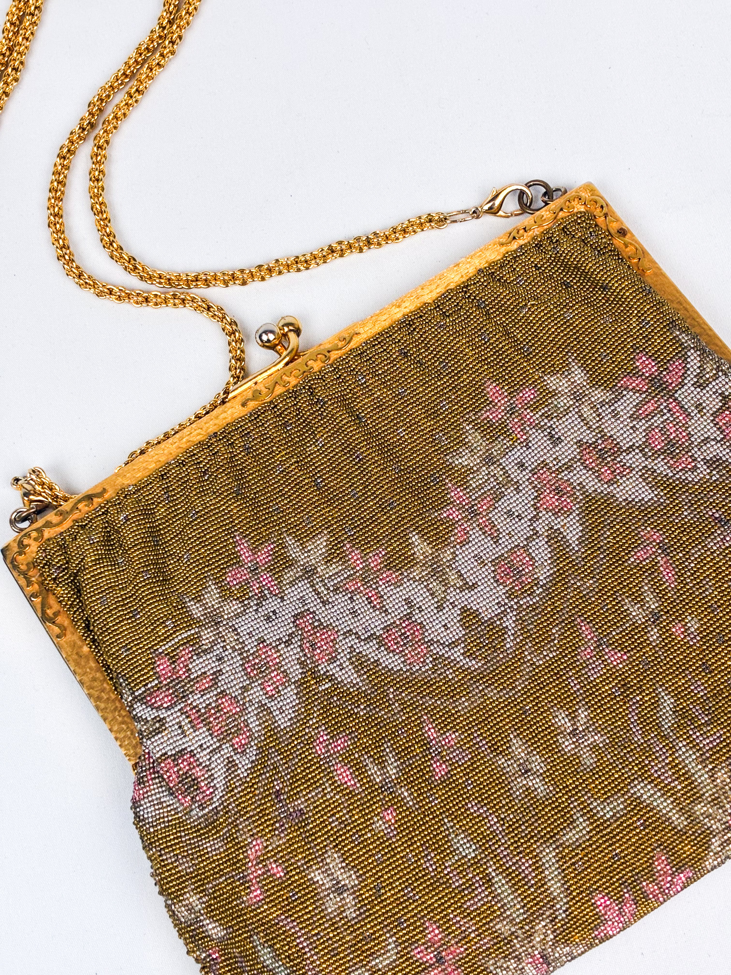 1940s Glass Micro-Bead Gold Frame Evening Bag with Wallet