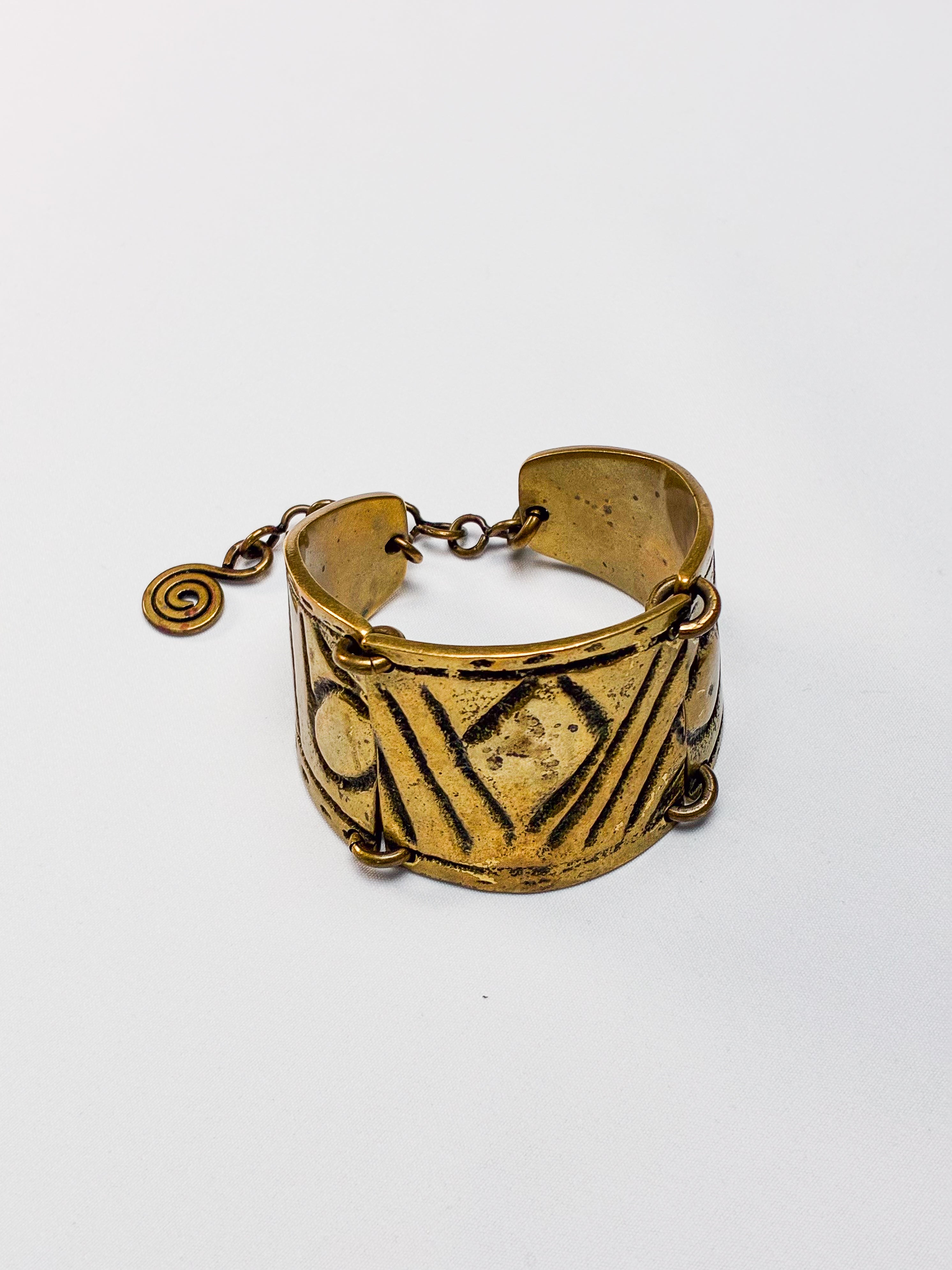 M. Buffet 1970s Gold-Tone Bronze Articulated Geometric Cuff Bracelet