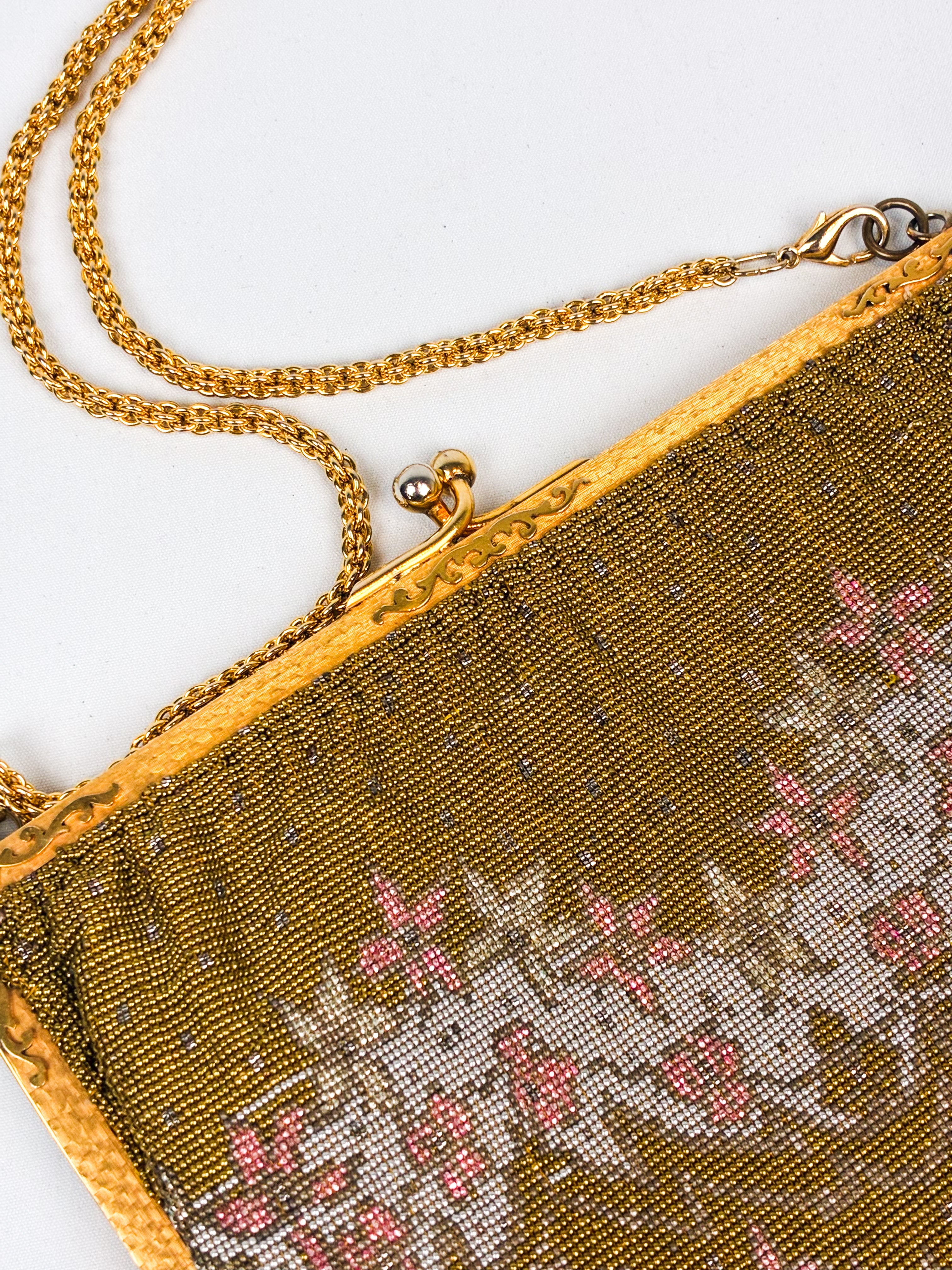 1940s Glass Micro-Bead Gold Frame Evening Bag with Wallet