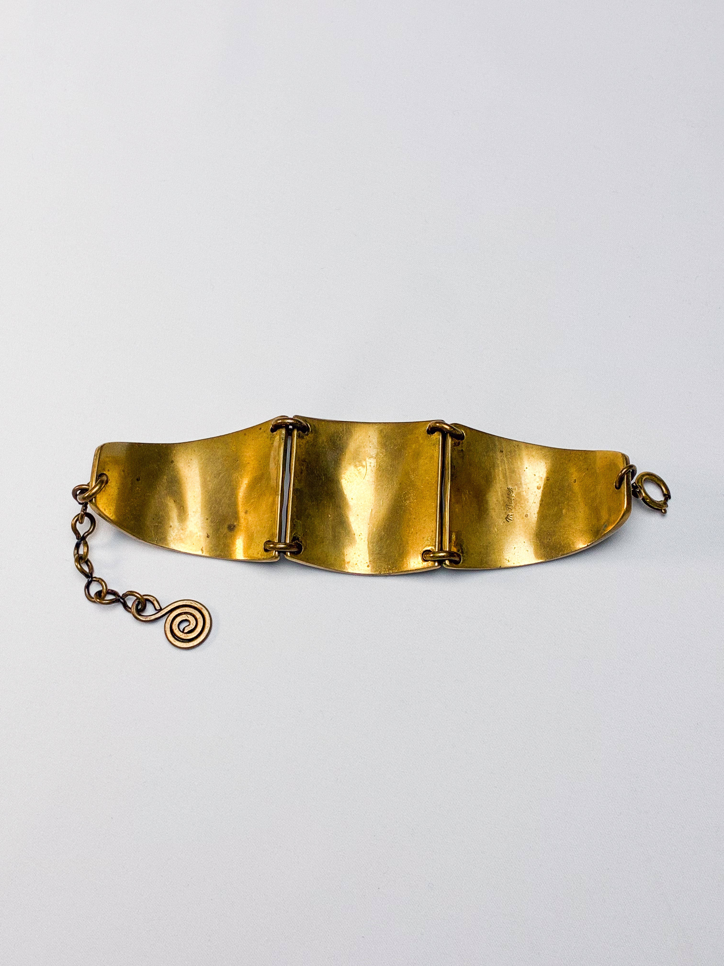 M. Buffet 1970s Gold-Tone Bronze Articulated Geometric Cuff Bracelet